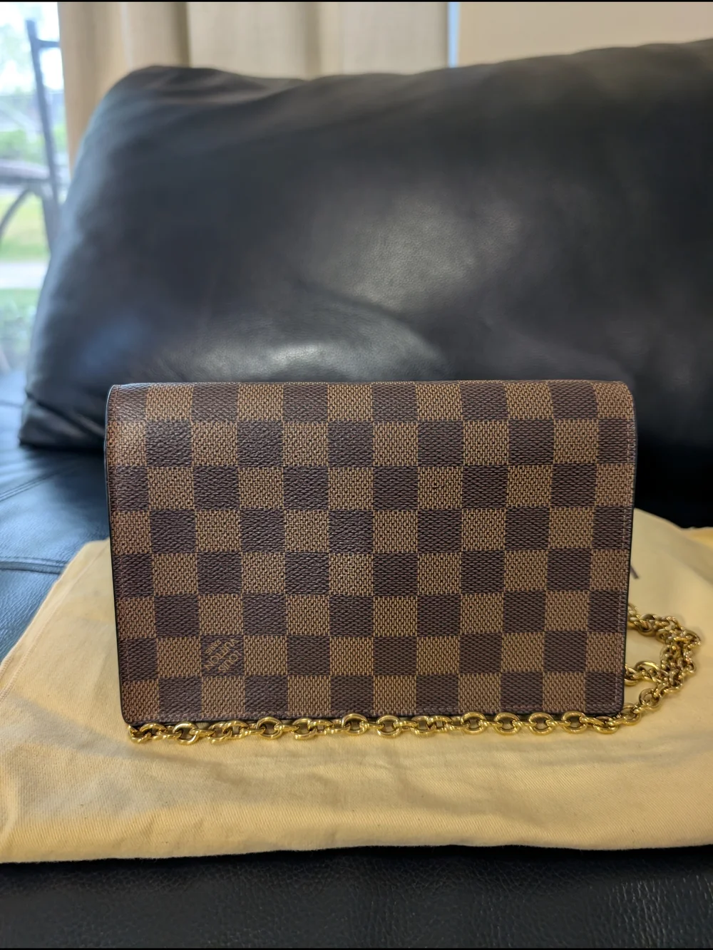Louis Vuitton Brown Damier Ebène and Black Envelope Crossbody with Gold Hardware - Picture 15 of 16